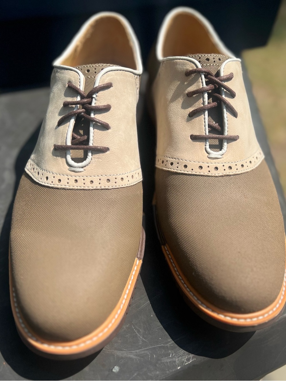Cole Haan Two-Tone Tan and Beige Derby Oxfords
